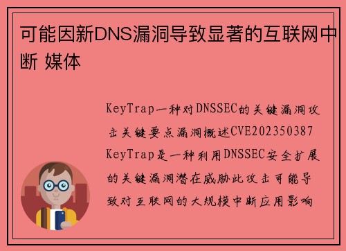 可能因新DNS漏洞导致显著的互联网中断 媒体