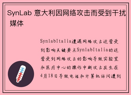 SynLab 意大利因网络攻击而受到干扰 媒体